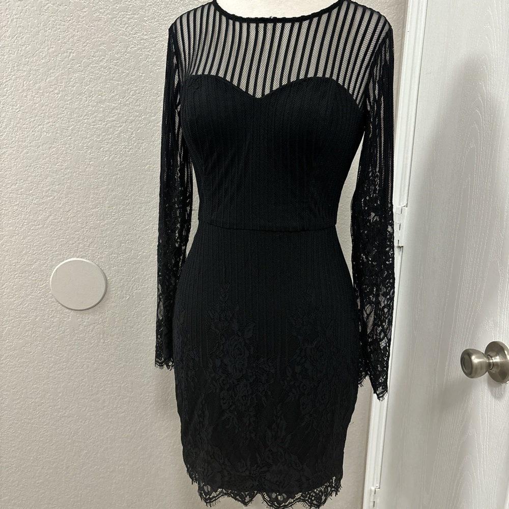 Guess Black Long Sleeve Sheath Dress